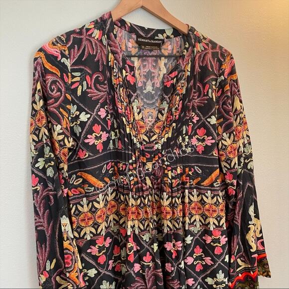 Hemant & Nandita Black Multicolored Floral Batik Mini Dress Small - Picture 9 of 11